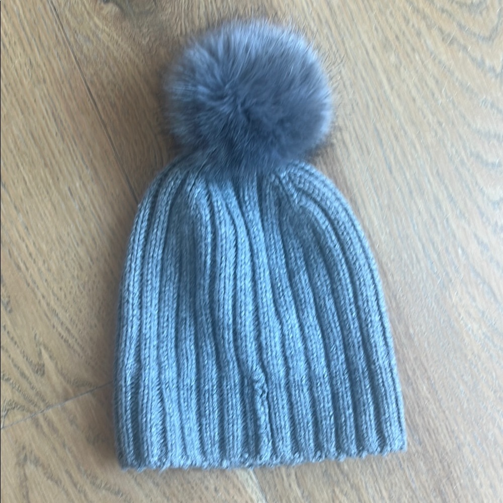 J. Crew Gray Knit Pom-Pom Beanie Hat
